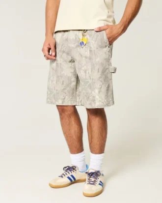Baggy szorty jeansowe w kamuflażu