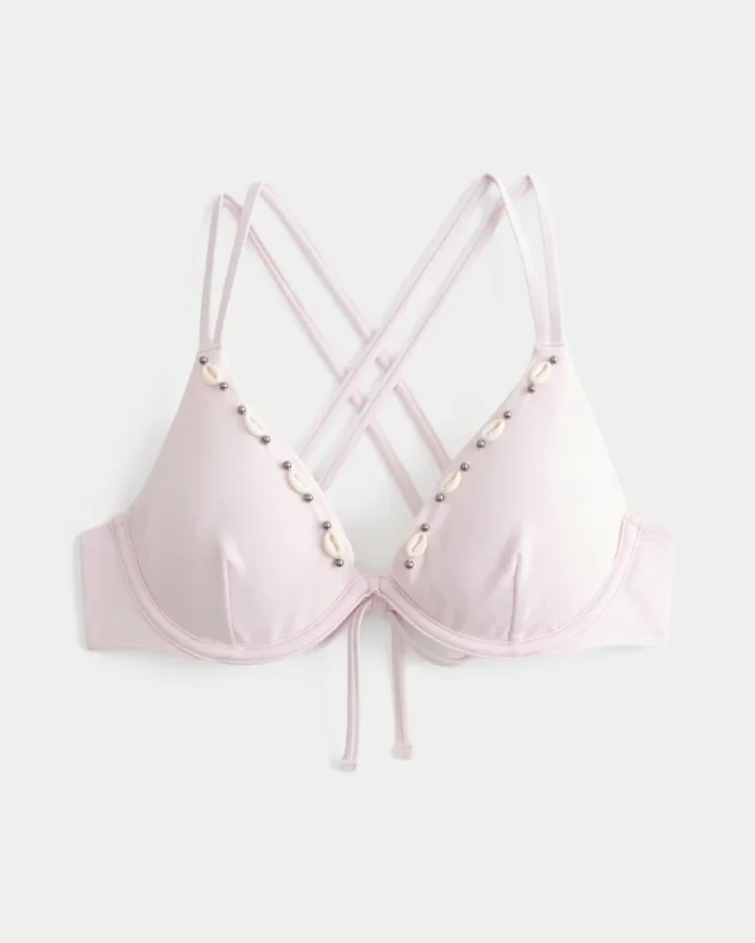 Biustonosz bikini z fiszbinami, ozdobiony muszelkami i ramiączkami z tyłu Biustonosz bikini z fiszbinami, ozdobiony muszelkami i ramiączkami z tyłu