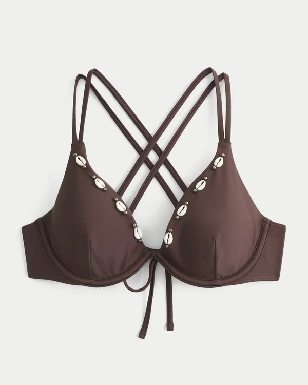 Biustonosz bikini z fiszbinami, ozdobiony muszelkami i ramiączkami z tyłu Biustonosz bikini z fiszbinami, ozdobiony muszelkami i ramiączkami z tyłu
