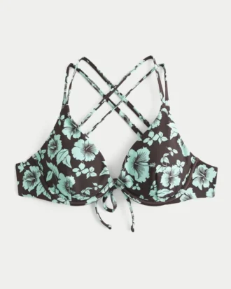 Biustonosz bikini z ramiączkami i fiszbinami w kwiatowy wzór