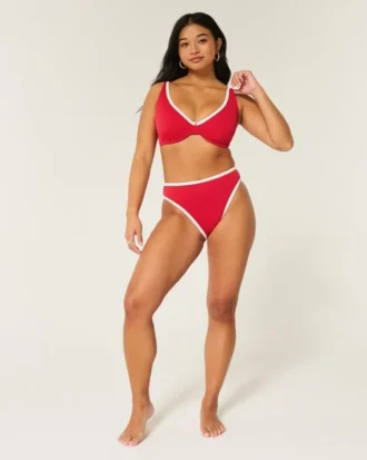 Biustonosz bikini z wysokim stanem, z fiszbinami i prążkowanym wykończeniem