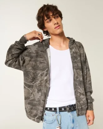 Bluza z kapturem Boxy Thermal Camo Zip-Up Hoodie