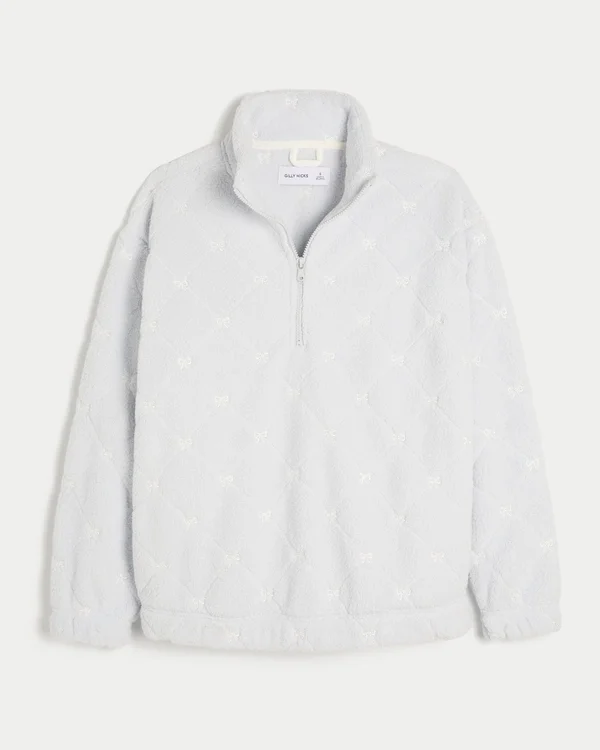 Bluza z kapturem Gilly Hicks z haftowaną kokardką i zamkiem 1/4 długości Bluza z kapturem Gilly Hicks z haftowaną kokardką i zamkiem 1/4 długości
