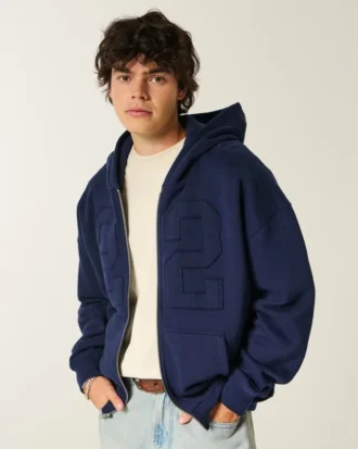Bluza z kapturem i grafiką Boxy Zip-Up Number