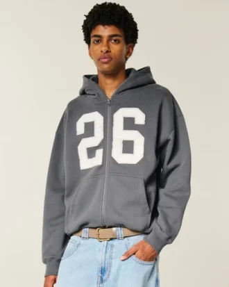 Bluza z kapturem i grafiką Boxy Zip-Up Number