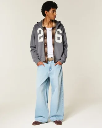 Bluza z kapturem i grafiką Boxy Zip-Up Number