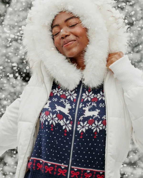 Bluza z kapturem i wykończeniem ze sztucznego futra, zapinana na zamek błyskawiczny, wzór Fair Isle Bluza z kapturem i wykończeniem ze sztucznego futra, zapinana na zamek błyskawiczny, wzór Fair Isle