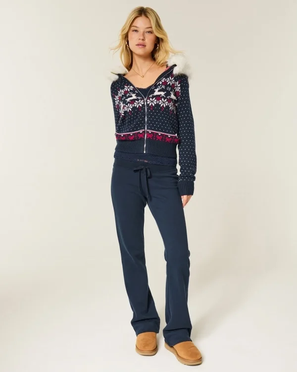 Bluza z kapturem i wykończeniem ze sztucznego futra, zapinana na zamek błyskawiczny, wzór Fair Isle Bluza z kapturem i wykończeniem ze sztucznego futra, zapinana na zamek błyskawiczny, wzór Fair Isle
