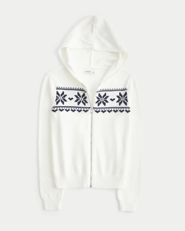 Bluza z kapturem i wykończeniem ze sztucznego futra, zapinana na zamek błyskawiczny, wzór Fair Isle Bluza z kapturem i wykończeniem ze sztucznego futra, zapinana na zamek błyskawiczny, wzór Fair Isle