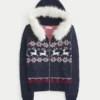 Bluza z kapturem i wykończeniem ze sztucznego futra, zapinana na zamek błyskawiczny, wzór Fair Isle Bluza z kapturem i wykończeniem ze sztucznego futra, zapinana na zamek błyskawiczny, wzór Fair Isle