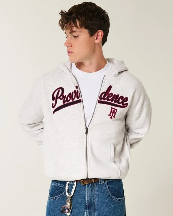 Bluza z kapturem i zamkiem błyskawicznym Boxy Providence Rhode Island Graphic Bluza z kapturem i zamkiem błyskawicznym Boxy Providence Rhode Island Graphic