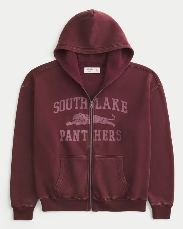 Bluza z kapturem i zamkiem błyskawicznym Boxy Zip-Up South Lake Panthers Graphic Hoodie Bluza z kapturem i zamkiem błyskawicznym Boxy Zip-Up South Lake Panthers Graphic Hoodie