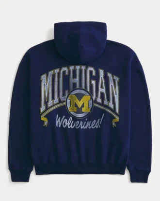 Bluza z kapturem i zamkiem błyskawicznym Boxy Zip-Up University of Michigan Wolverines Graphic Hoodie Bluza z kapturem i zamkiem błyskawicznym Boxy Zip-Up University of Michigan Wolverines Graphic Hoodie
