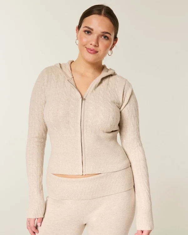 Bluza z kapturem i zamkiem błyskawicznym Gilly Hicks z dzianiny warkoczowej Bluza z kapturem i zamkiem błyskawicznym Gilly Hicks z dzianiny warkoczowej