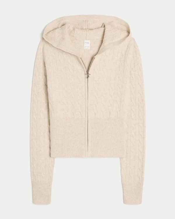 Bluza z kapturem i zamkiem błyskawicznym Gilly Hicks z dzianiny warkoczowej Bluza z kapturem i zamkiem błyskawicznym Gilly Hicks z dzianiny warkoczowej