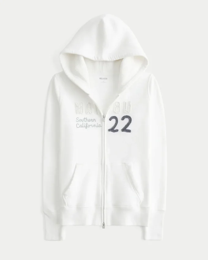 Bluza z kapturem i zamkiem błyskawicznym, podszewką waflową i nadrukiem Malibu Bluza z kapturem i zamkiem błyskawicznym, podszewką waflową i nadrukiem Malibu