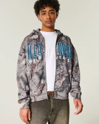 Bluza z kapturem i zamkiem błyskawicznym Villanova Wildcats Graphic Camo Bluza z kapturem i zamkiem błyskawicznym Villanova Wildcats Graphic Camo