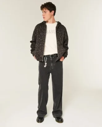 Bluza z kapturem i zamkiem błyskawicznym w panterkę Bluza z kapturem i zamkiem błyskawicznym w panterkę