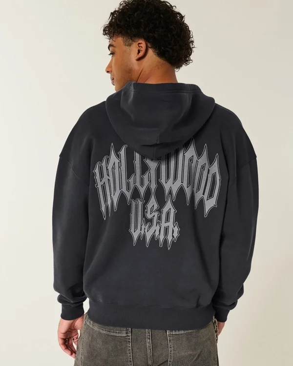 Bluza z kapturem i zamkiem błyskawicznym z grafiką Hollywood Bluza z kapturem i zamkiem błyskawicznym z grafiką Hollywood