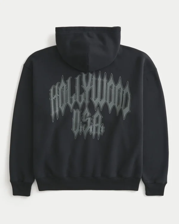 Bluza z kapturem i zamkiem błyskawicznym z grafiką Hollywood Bluza z kapturem i zamkiem błyskawicznym z grafiką Hollywood