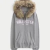 Bluza z kapturem i zamkiem błyskawicznym z logo i wykończeniem ze sztucznego futra Bluza z kapturem i zamkiem błyskawicznym z logo i wykończeniem ze sztucznego futra