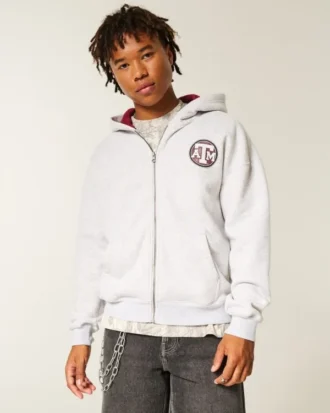 Bluza z kapturem i zamkiem błyskawicznym z nadrukiem Boxy Texas A&M University Aggies Bluza z kapturem i zamkiem błyskawicznym z nadrukiem Boxy Texas A&M University Aggies
