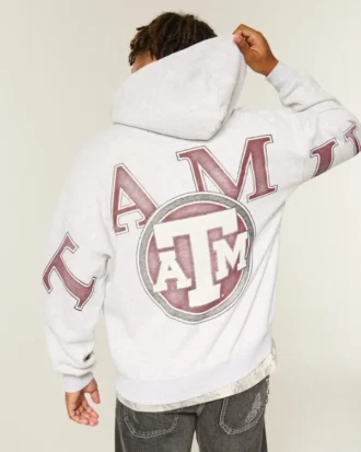 Bluza z kapturem i zamkiem błyskawicznym z nadrukiem Boxy Texas A&M University Aggies Bluza z kapturem i zamkiem błyskawicznym z nadrukiem Boxy Texas A&M University Aggies