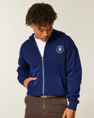 Bluza z kapturem i zamkiem błyskawicznym z nadrukiem Chelsea Football Club