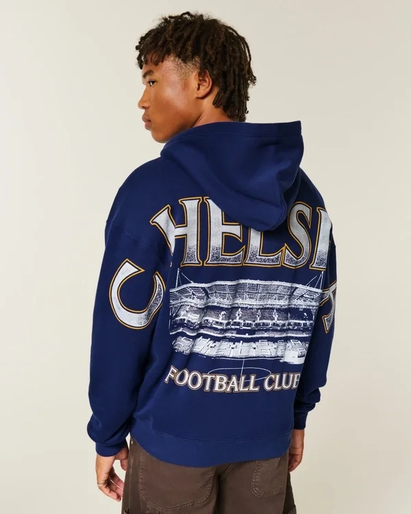 Bluza z kapturem i zamkiem błyskawicznym z nadrukiem Chelsea Football Club Bluza z kapturem i zamkiem błyskawicznym z nadrukiem Chelsea Football Club