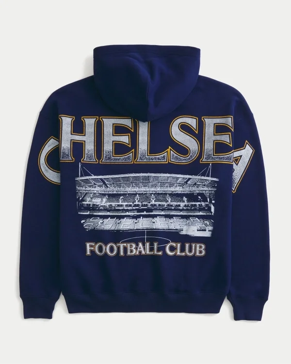 Bluza z kapturem i zamkiem błyskawicznym z nadrukiem Chelsea Football Club Bluza z kapturem i zamkiem błyskawicznym z nadrukiem Chelsea Football Club