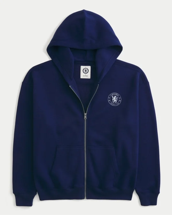 Bluza z kapturem i zamkiem błyskawicznym z nadrukiem Chelsea Football Club Bluza z kapturem i zamkiem błyskawicznym z nadrukiem Chelsea Football Club
