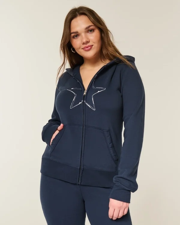 Bluza z kapturem i zamkiem błyskawicznym z nadrukiem gwiazdy Bluza z kapturem i zamkiem błyskawicznym z nadrukiem gwiazdy
