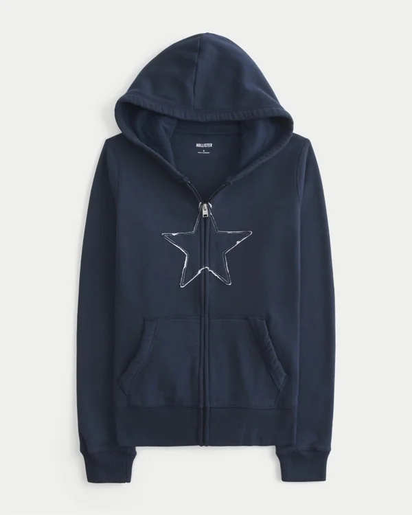 Bluza z kapturem i zamkiem błyskawicznym z nadrukiem gwiazdy Bluza z kapturem i zamkiem błyskawicznym z nadrukiem gwiazdy