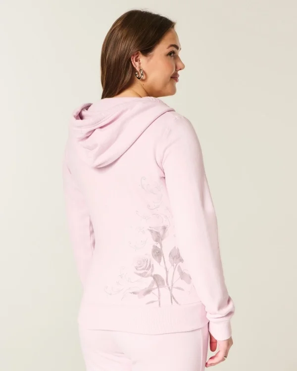 Bluza z kapturem i zamkiem błyskawicznym z nadrukiem róż Bluza z kapturem i zamkiem błyskawicznym z nadrukiem róż
