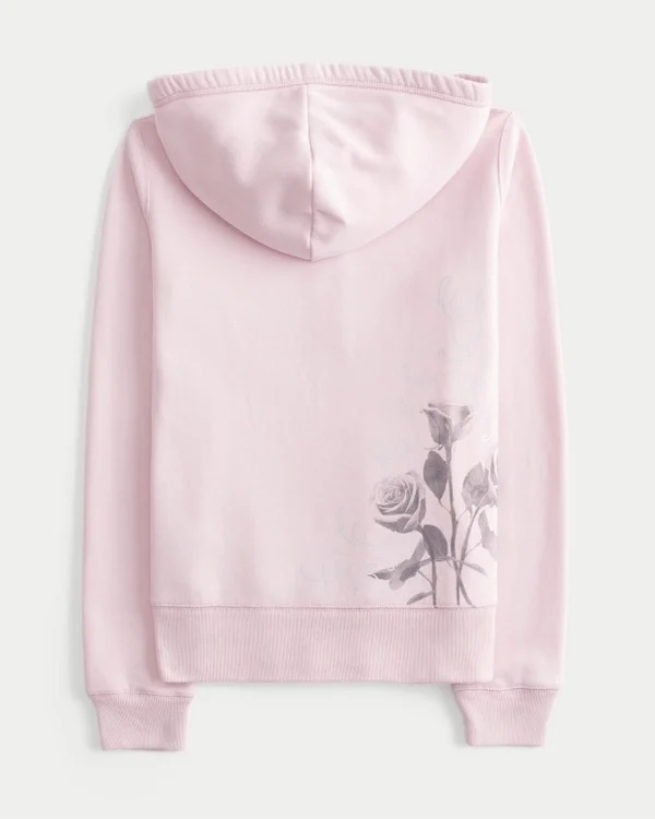 Bluza z kapturem i zamkiem błyskawicznym z nadrukiem róż Bluza z kapturem i zamkiem błyskawicznym z nadrukiem róż