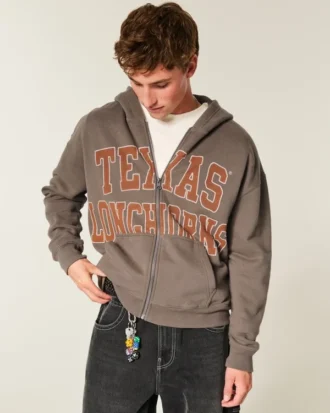 Bluza z kapturem i zamkiem błyskawicznym z nadrukiem University of Texas at Austin Longhorns Bluza z kapturem i zamkiem błyskawicznym z nadrukiem University of Texas at Austin Longhorns