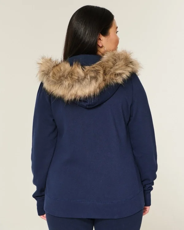 Bluza z kapturem i zamkiem błyskawicznym z wykończeniem ze sztucznego futra Bluza z kapturem i zamkiem błyskawicznym z wykończeniem ze sztucznego futra