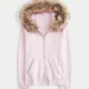 Bluza z kapturem i zamkiem błyskawicznym z wykończeniem ze sztucznego futra Bluza z kapturem i zamkiem błyskawicznym z wykończeniem ze sztucznego futra
