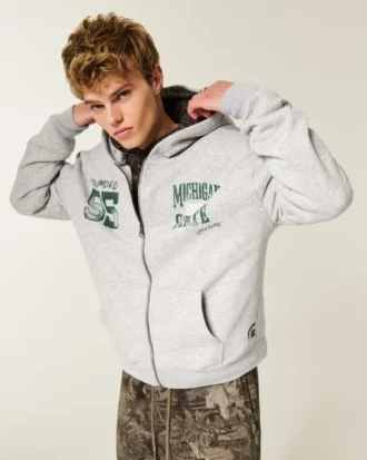 Bluza z kapturem Michigan State University Spartans z grafiką i zamkiem błyskawicznym Bluza z kapturem Michigan State University Spartans z grafiką i zamkiem błyskawicznym