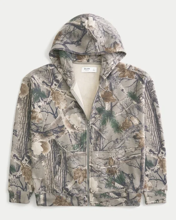 Bluza z kapturem w kamuflażu z zamkiem błyskawicznym Bluza z kapturem w kamuflażu z zamkiem błyskawicznym