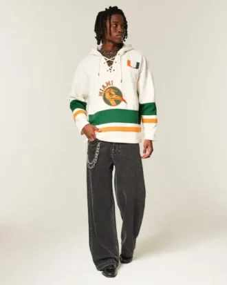 Bluza z kapturem z grafiką drużyny hokejowej University of Miami Hurricanes Bluza z kapturem z grafiką drużyny hokejowej University of Miami Hurricanes