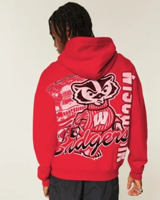 Bluza z kapturem z nadrukiem Boxy University of Wisconsin Badgers Bluza z kapturem z nadrukiem Boxy University of Wisconsin Badgers