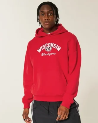 Bluza z kapturem z nadrukiem Boxy University of Wisconsin Badgers Bluza z kapturem z nadrukiem Boxy University of Wisconsin Badgers