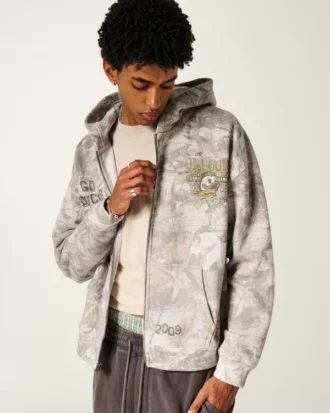 Bluza z kapturem z nadrukiem kamuflażowym i zamkiem błyskawicznym Boxy Zip-Up University of Oregon Ducks