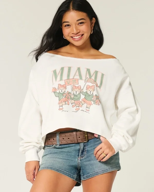 Bluza z nadrukiem Miami z podwójnymi odkrytymi ramionami Bluza z nadrukiem Miami z podwójnymi odkrytymi ramionami