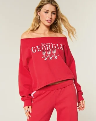 Bluza z nadrukiem University of Georgia z podwójnymi odkrytymi ramionami