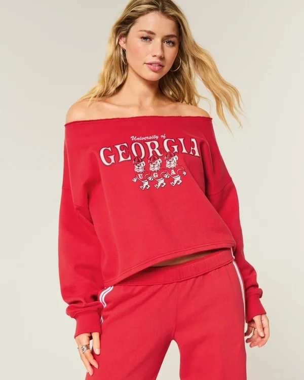 Bluza z nadrukiem University of Georgia z podwójnymi odkrytymi ramionami Bluza z nadrukiem University of Georgia z podwójnymi odkrytymi ramionami