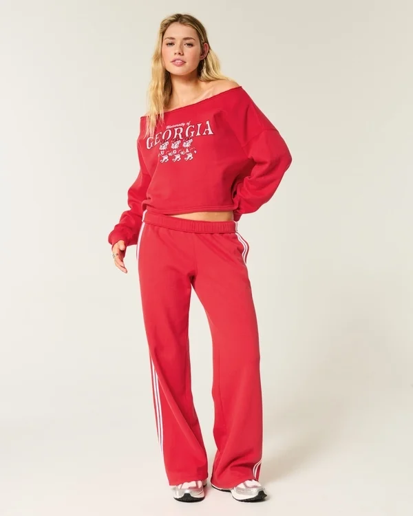 Bluza z nadrukiem University of Georgia z podwójnymi odkrytymi ramionami Bluza z nadrukiem University of Georgia z podwójnymi odkrytymi ramionami