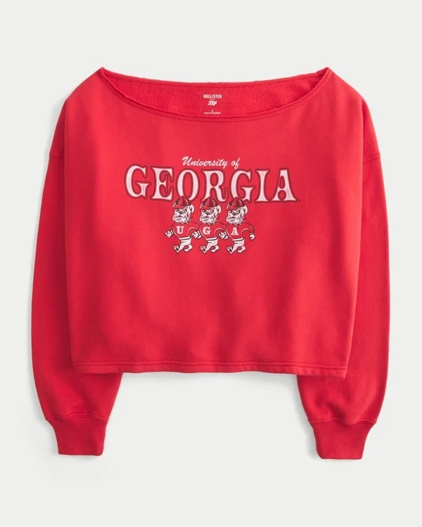 Bluza z nadrukiem University of Georgia z podwójnymi odkrytymi ramionami Bluza z nadrukiem University of Georgia z podwójnymi odkrytymi ramionami