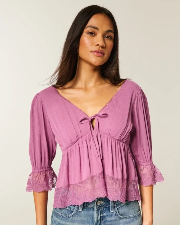 Bluzka babydoll z rękawami 3/4 Bluzka babydoll z rękawami 3/4
